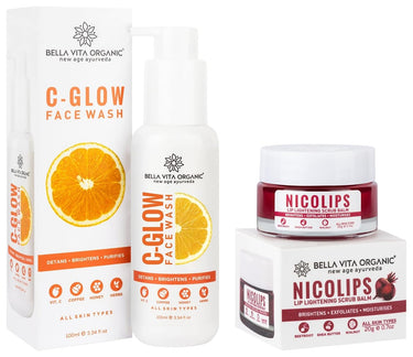 Bella Vita Organic Vitamin C-Glow Natural Face Wash NicoLips Lip Scrub Balm Brightening Dark Lips for Dry Lips/Smoker/Chapped Lip